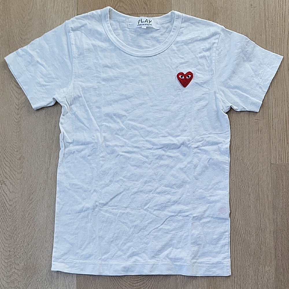 Comme des Garcons White Tee with Red Heart Patch